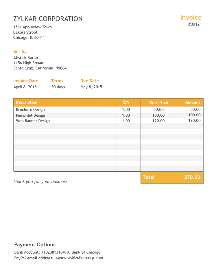 Free excel invoice template printable